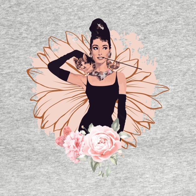 Audrey Hepburn T-Shirt Sticker Flowers Illustration Hoodie Notebook T-Shirt by ivaostrogonac